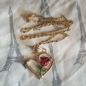 Necklace with Rose inside of Heart Pendant